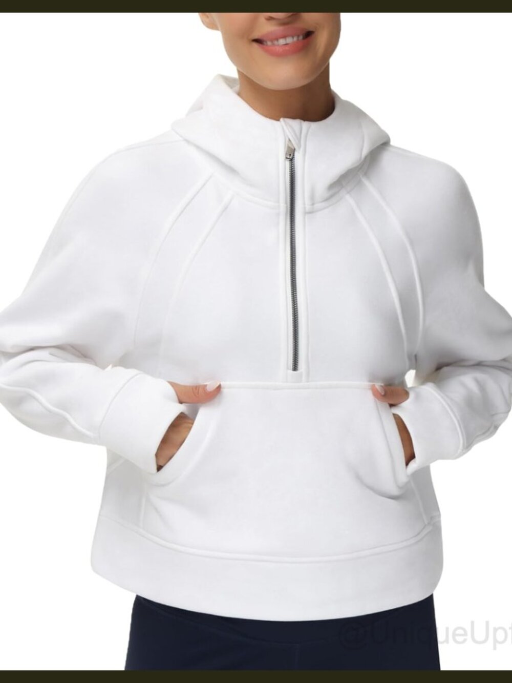Half Zip Fleece Crop Hoodie Pullover Sweatshirt Kangaroo Pocket